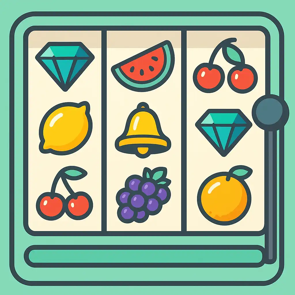 Colourful slot machine reels with fruit and gem symbols