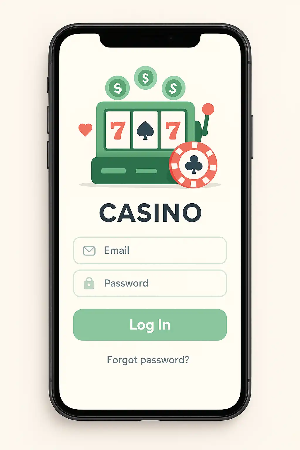 Mock-up of the CrazyTower login screen on a mobile device
